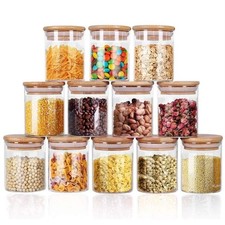 Glass Jars 9oz 12 Set With Bamboo Airtight Lids And Labels Food Cereal Storage L