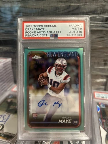 2024 Topps Chrome Aqua Refractor Drake Maye Patriots RC Rookie AUTO /199 PSA 9