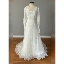 Vintage 1970's Wedding Dress Large Ivory Victorian Prairie Boho