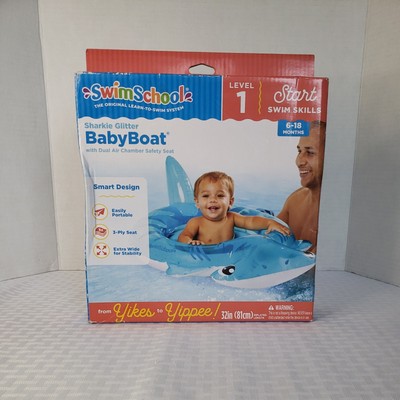 NEW Swim School Baby POOL￼ FLOAT Glitter SHARK 6-18 Month ￼ Level 1 Safety Seat