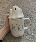 Rae Dunn Artisan Collection by Magenta "Boo" Halloween mug w/ghost topper lid VG — photo 1