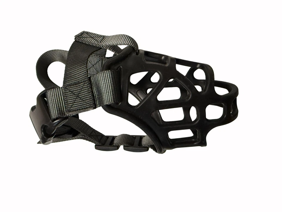 Bozal cómodo estilo canasta bozal para perro - nailon negro y goma - correa ajustable Foto 3 de 4