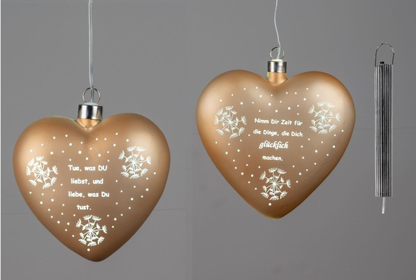 2Er Set Led HäNgedeko Herzen Mit Spruch Orange D. 12Cm Mit Timer Glas Formano Wa-image