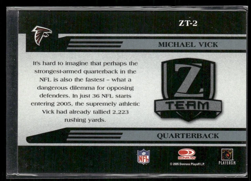 2005 Donruss Zenith Z-Team Silver Michael Vick #ZT-2 Atlanta Falcons - Image 2 of 2