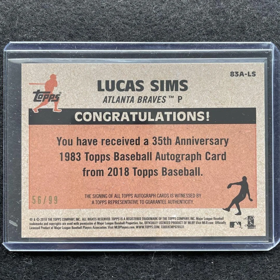 2018 Topps 35th Anniversary Lucas Sims  Atlanta Braves RC Auto /99 #83A-LS - Image 2 of 4