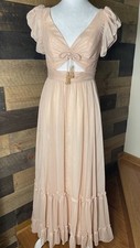 MAC DUGGAL Pink Ruffle Tiered Metallic Ruched Shoulder Dress Size 2 Prom 