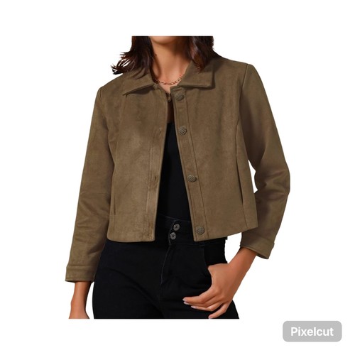Womens Size Medium brown faux suede cropped jacket