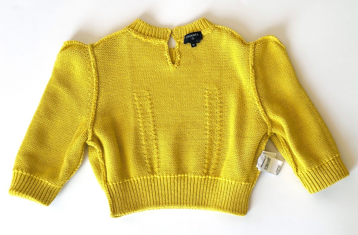 NEW 22S CHANEL YELLOW CC LOGO CROP SWEATER PULLOVER 36 | eBay