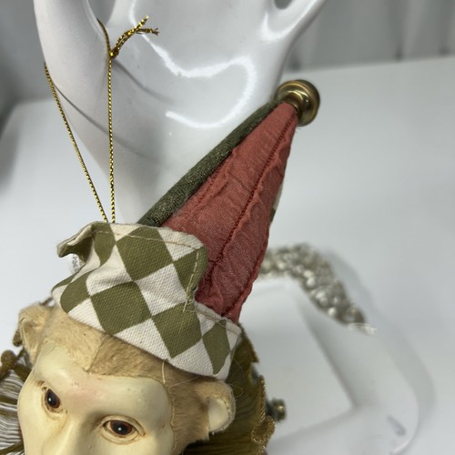 Court Jester Monkey Face Ball Ornate Fabric Ornament Hanging Decoration - Picture 3 of 8