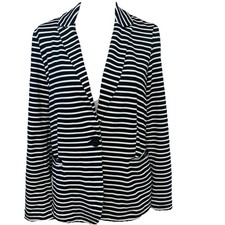Philosophy Knit Blazer Medium Woman Black Striped Pockets Business Casual Button