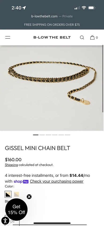 $168 AGOTADO B-Low the Belt Gissel Mini Cinturón Negro con Hebilla Dorada | Pequeño Foto 3 de 4