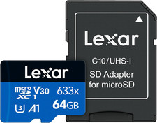 High-Performance 633X 64GB Microsdxc UHS-I Card W/ SD Adapter, C10, U3, V30, A1,