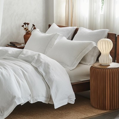 Simple&Opulence 100% Linen Duvet Cover Set with Embroidered 104''x92'' - 3 Piec...