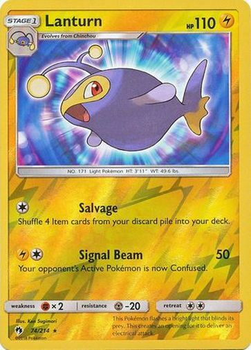 Pokemon Lost Thunder Lanturn Rare Reverse Holo 74/214