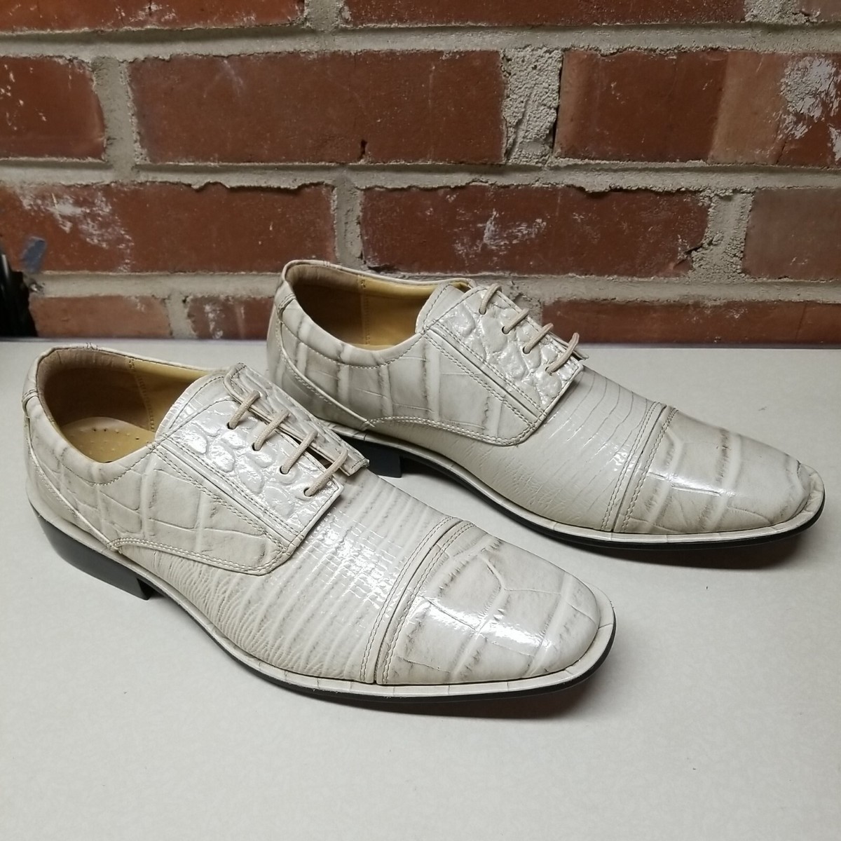 Mens Ivory Leather Croc/Snakeskin Dress Shoes by Fortune from Liberty SZ 8 Mens Ivory Leather Croc/Snakeskin Dress Shoes by Fortune from Liberty SZ 8