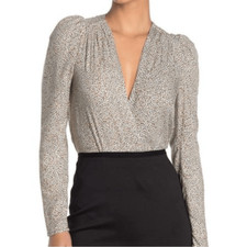 AFRM Surplice Leopard Print Bodysuit Long Sleeve Size Small