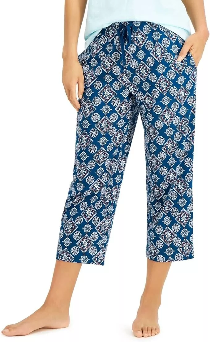 Charter Club Women's Cotton Printed Capri Sleep Pants Color Floral Tile  Size XS