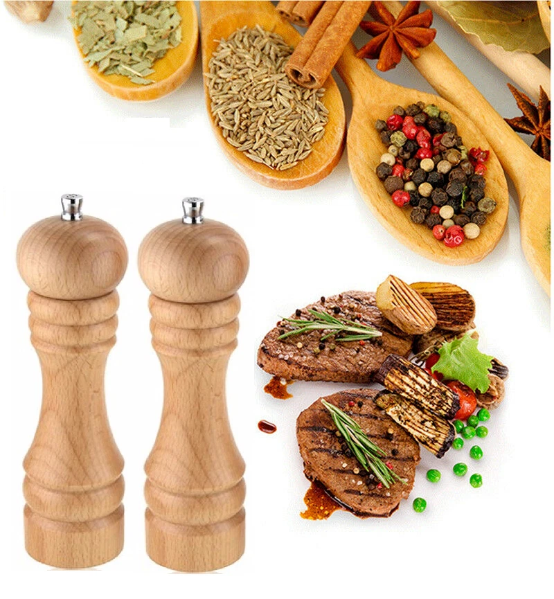 Wooden Rubber Wood Pepper Mill & Salt Mill Shaker Grinder Chef Kitchen 21cm / 8"