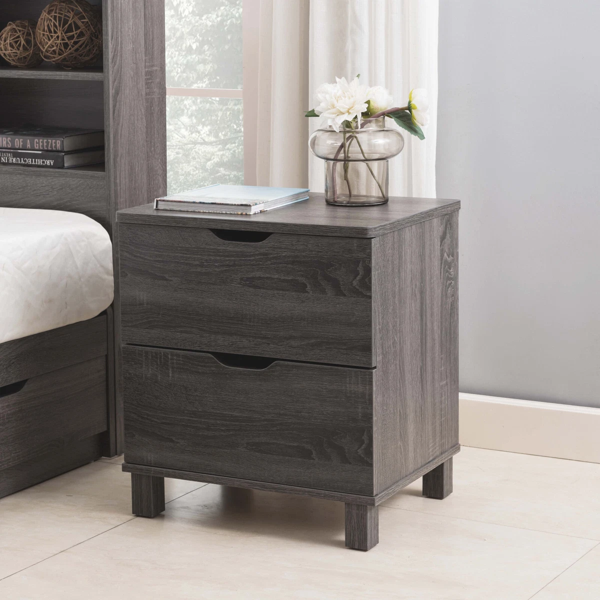 Distressed Grey Nightstand with 2 Drawers eBay