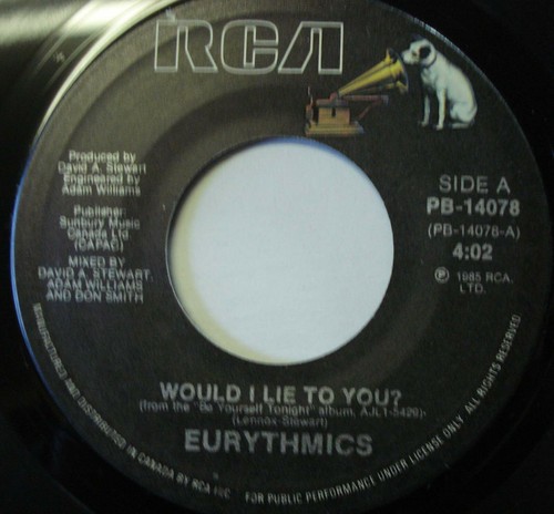 EURYTHMICS - Would I Lie To You? - Vintage 45rpm Record Canada - Picture 2 of 3