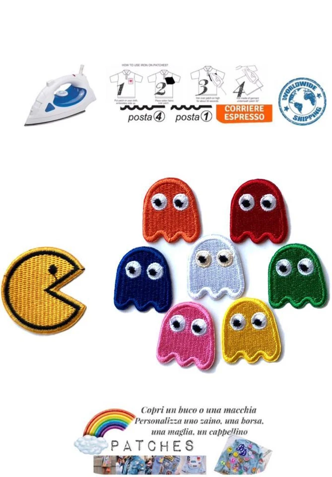 patch Pac-Man arcade game vintage toppa temoadesiva Pacman écusson ghost iron on