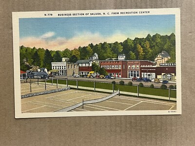 Postcard Saluda NC Main Street Downtown Recreation Center Tennis Train Railroad