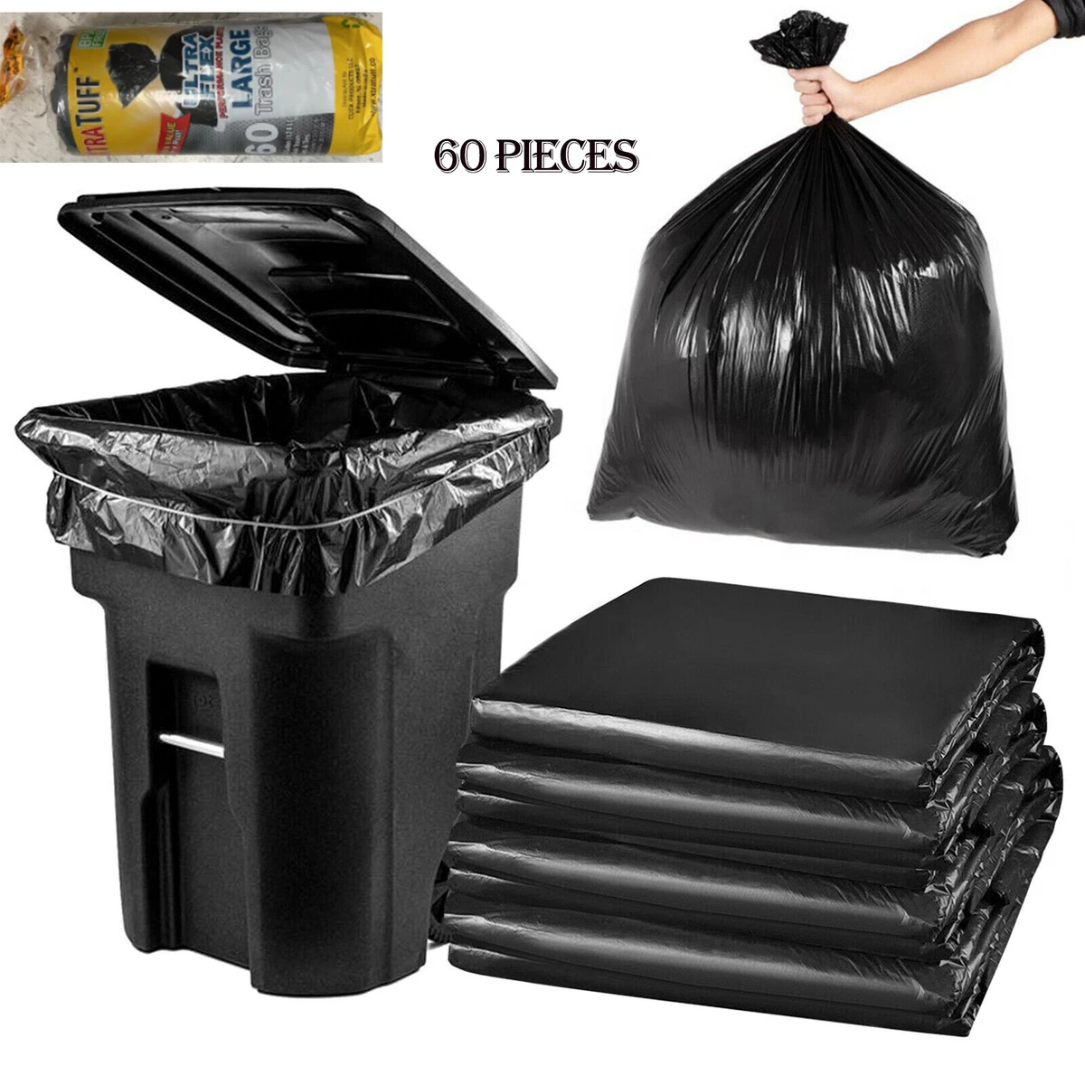 Trash Bags 33 Gallon, Large Heavy Duty Trash Bags, 100/Coreless Roll, 33 W x 39 H, Black, by Veska