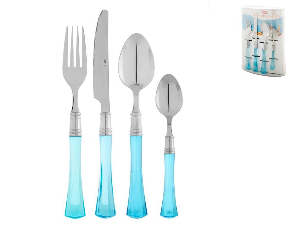 Servizio Posate In Acciaio E Plastica, 24 Pezzi, Azzurro Home