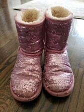 GIRLS UGG AUSTRALIA PINK SEQUIN WINTER BOOTS SHEEPSKIN LINED SPARKLE US 3/UK 2