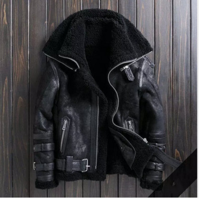 Black RAF Aviator Men's B3 Sheepskin Real Shearling Leather Flight Bomber Jacket