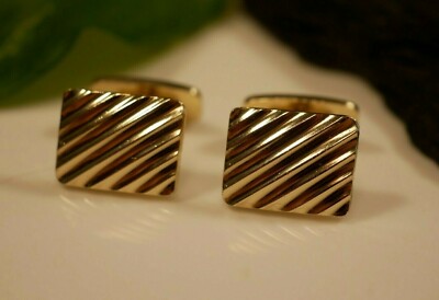Original Vintage Retro Anodized Cufflinks Cufflinks Gold Mens Stripe 