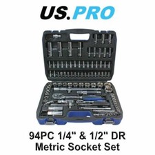 US PRO Tools 94pc Metric 1/4 & 1/2" Comprehensive Socket Wrench set 2078