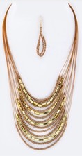 Mixed Beads Layered Necklace  Earrings Set Brown