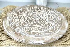 WOOD SERVING PLATES, Hand Carved Plates, Whitewash Carved Plates, Carved Platter