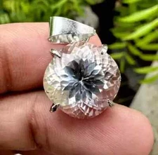 40 Ct Natural Ceylon White Sapphire Round Cut AGL Certified Gemstone Pendant