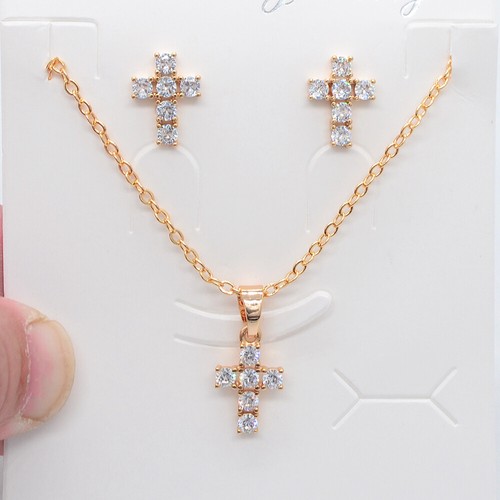 18K Gold Filled Women Multicolour Topaz Earrings & Pendant Cross Jewelry Set - Picture 2 of 4