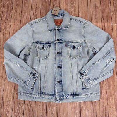 Vintage Levis Light Wash Denim Trucker Jacket Large Distressed Relaxed Fit Large