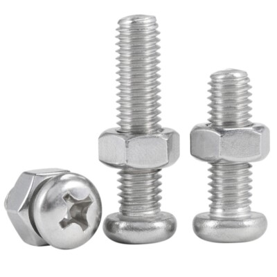 A2 Stainless Machine Pozi Pan Head Screws Round Head Bolt With Full Nut M1-M10