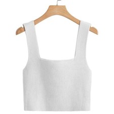 Ribbed Knit Sweater Vest Tank Top in White, Size XS
