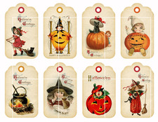 Vtg Halloween Tags Cut Peel Sticker Sheet For Cards Scrapbook Junk Journal