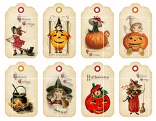 Vtg Halloween Tags Cut & Peel Sticker Sheet For Cards Scrapbook Junk Journal