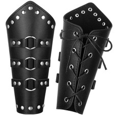 Patelai 1 Pair Faux Leather Gauntlet Arm Guards Medium, Black