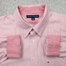 Tommy Hilfiger Shirt Mens XL Red  White Striped 100 Cotton Long Sleeve Button