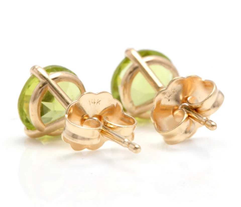 Natürliches Grün Peridot Edelstein Massiv 14K Gelbgold Martini Ohrstecker j751 - Bild 3 von 3