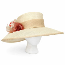 Suzanne Couture Millinery Womens Beige Fabric Wide Brim Floral Specialty Hat