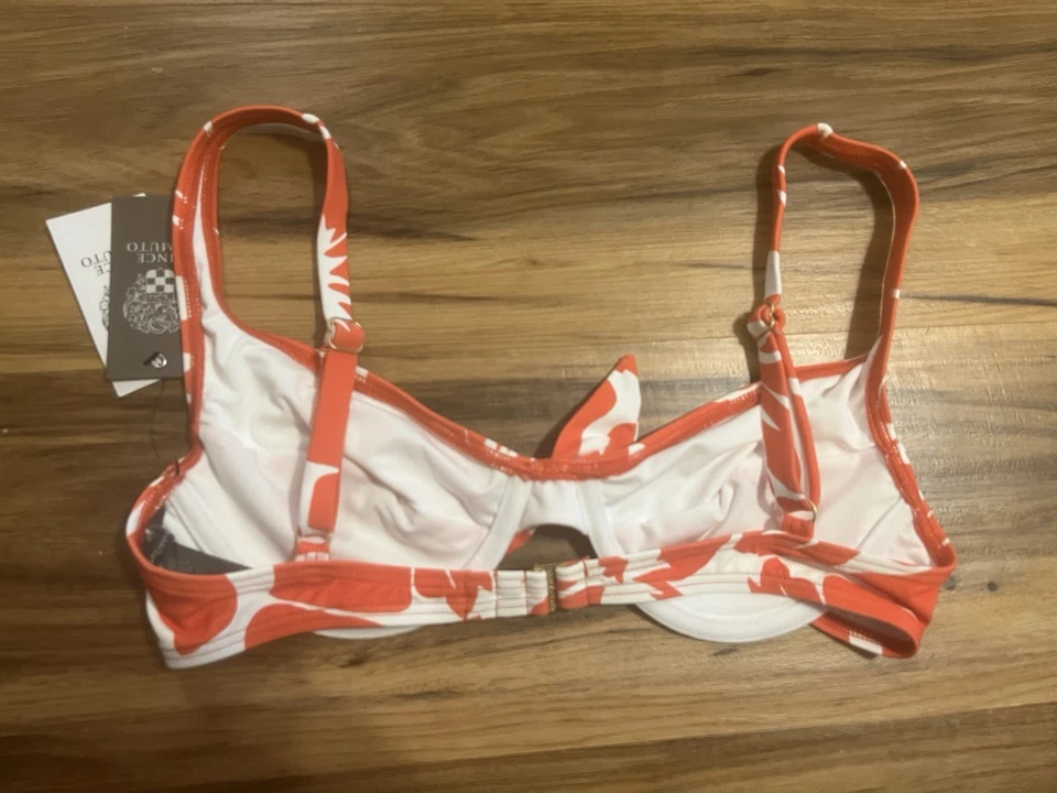 Top de Bikini Vince Camuto Corbata Frontal Con Aros - Mandarina Hibisco Salvaje Mediano $94 Foto 4 de 4