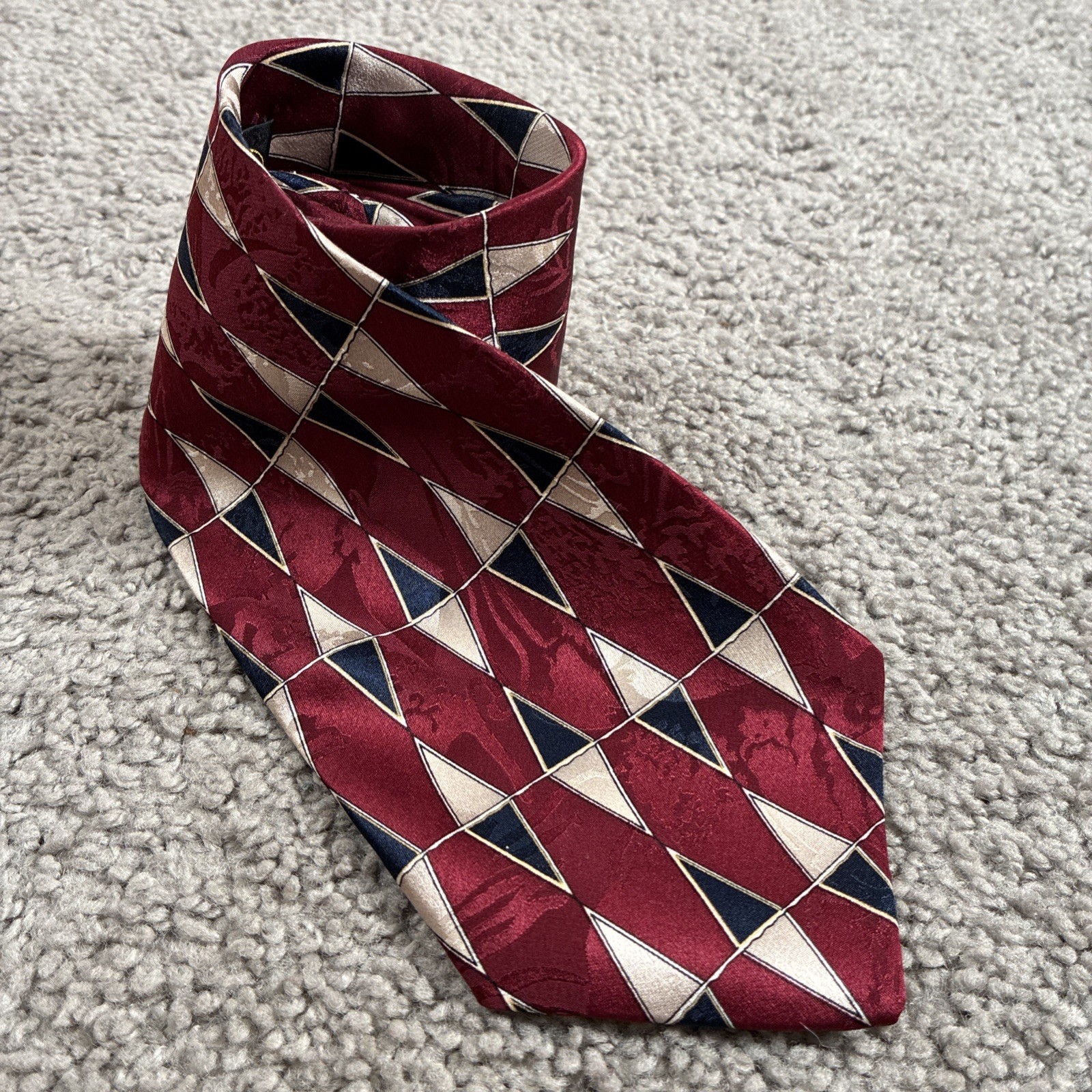 Raphael Maroon Multi Diamond Patterned Men’s Silk… - image 1