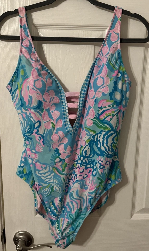 Lilly Pulitzer Jaspen einteiliger Badeanzug Aqua La Vista Damengröße 12