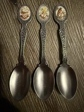 Vintage Set 3 Birds Oriole Wren Warbler Souvenir Miniature Spoon 