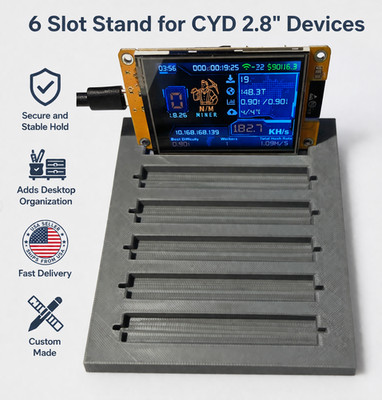 6 Slot Stand for CYD 2.8 ESP32-2432S028 | Fits NerdMiner V2 NMminer Devices